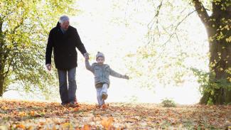 father and son walking